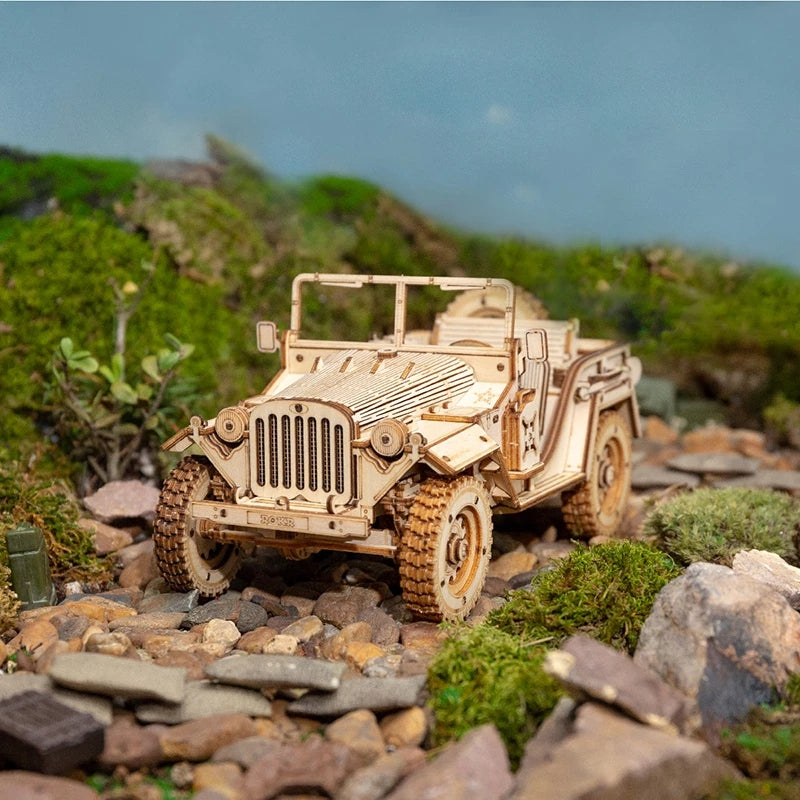 3D Wooden Puzzle Army Jeep – 1:18 Model Kit