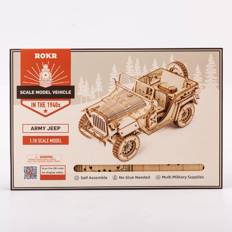 3D Wooden Puzzle Army Jeep – 1:18 Model Kit