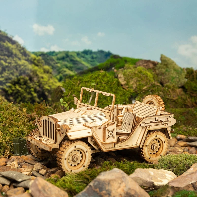 3D Wooden Puzzle Army Jeep – 1:18 Model Kit