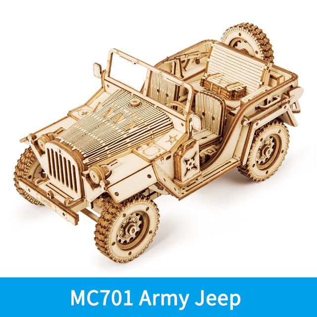 3D Wooden Puzzle Army Jeep – 1:18 Model Kit