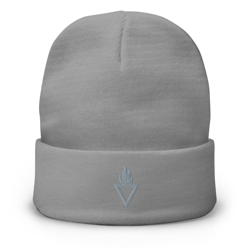 Rebel Guard Beanie in Grau: Strickmütze mit Umschlag und minimalistischer Logo-Bestickung für einen urbanen Look.