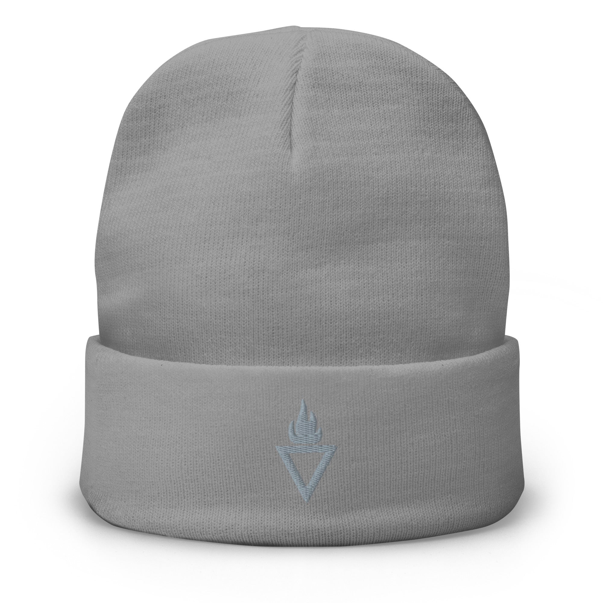 Rebel Guard Beanie in Grau: Strickmütze mit Umschlag und minimalistischer Logo-Bestickung für einen urbanen Look.