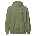 Khaki-grüner Heavy Statement Hoodie für AI-Rebels mit UN4oRGETTABLE Print auf der Brust.