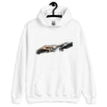 Weißer System Call Hoodie mit Renaissance-Motiv: Menschliche Hand berührt Roboter-Hand im Stil der Erschaffung Adams.