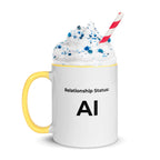 Gelbe AI Tasse Relationship Status mit Sahne, blauen Streuseln und Strohhalm – Geschenk für Programmierer.